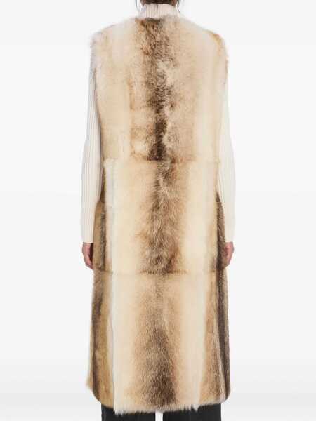 Paltoane YVES SALOMON Long Lamb Fur Vest BEIGE Femei (BM 19028779) 4