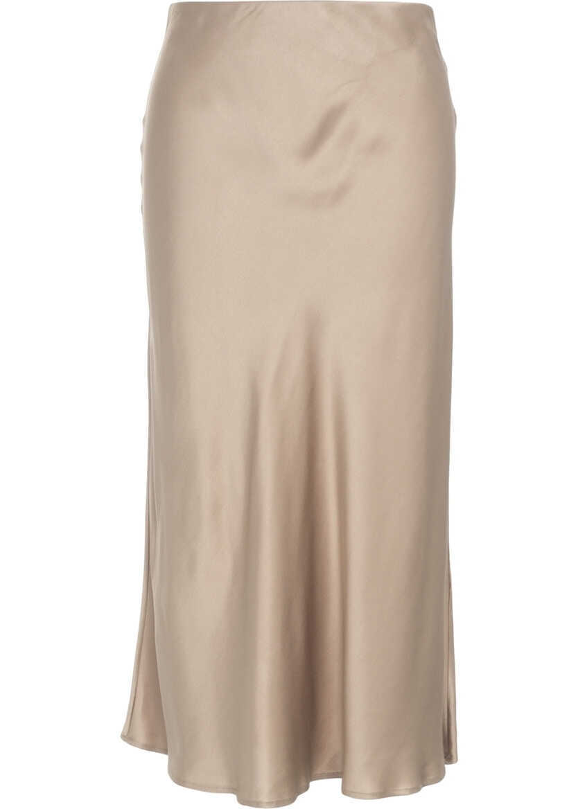 Fuste lungi Otto d ame Satin midi skirt Beige Femei (BM 19028908) 5