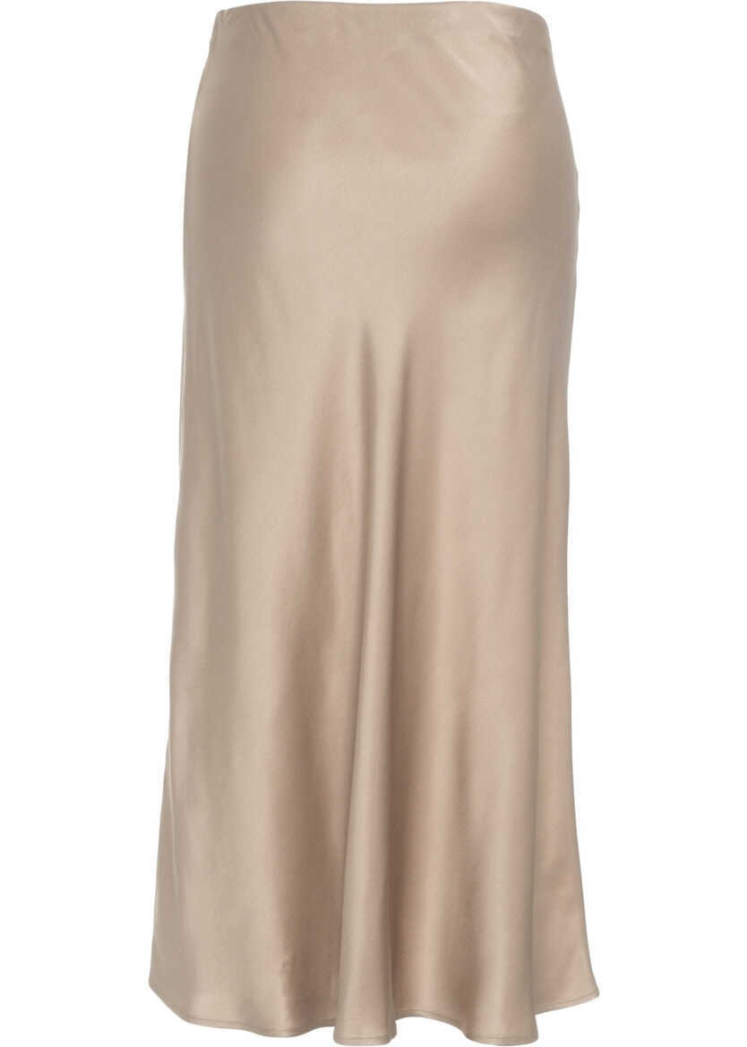 Fuste lungi Otto d ame Satin midi skirt Beige Femei (BM 19028908) 9