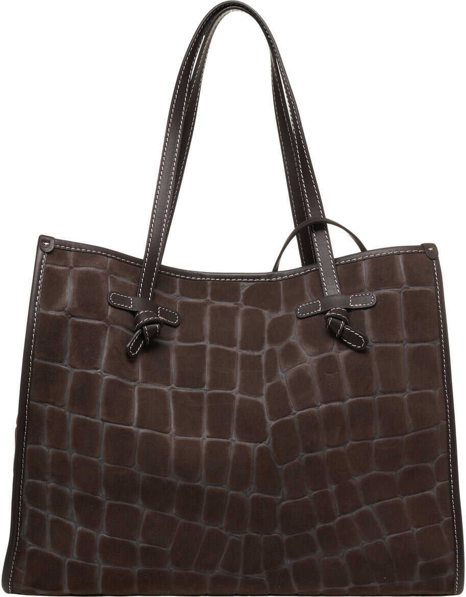 Genti de umar GIANNI CHIARINI Shopper in croco look Marcella Brown Femei (BM 19029118) 5