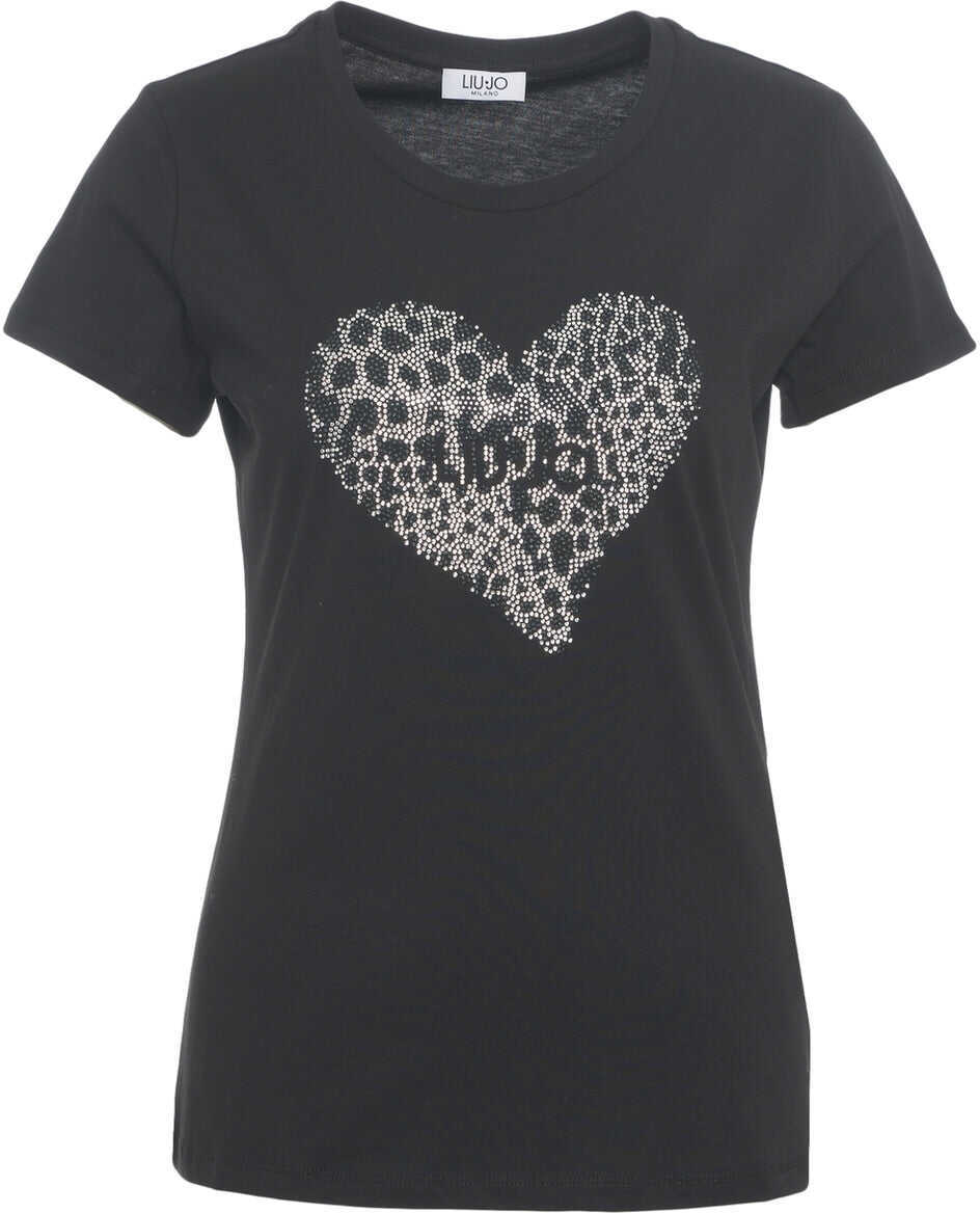 Tricouri Liu Jo T-shirt with rhinestone application Black Femei (BM 19029322) 1