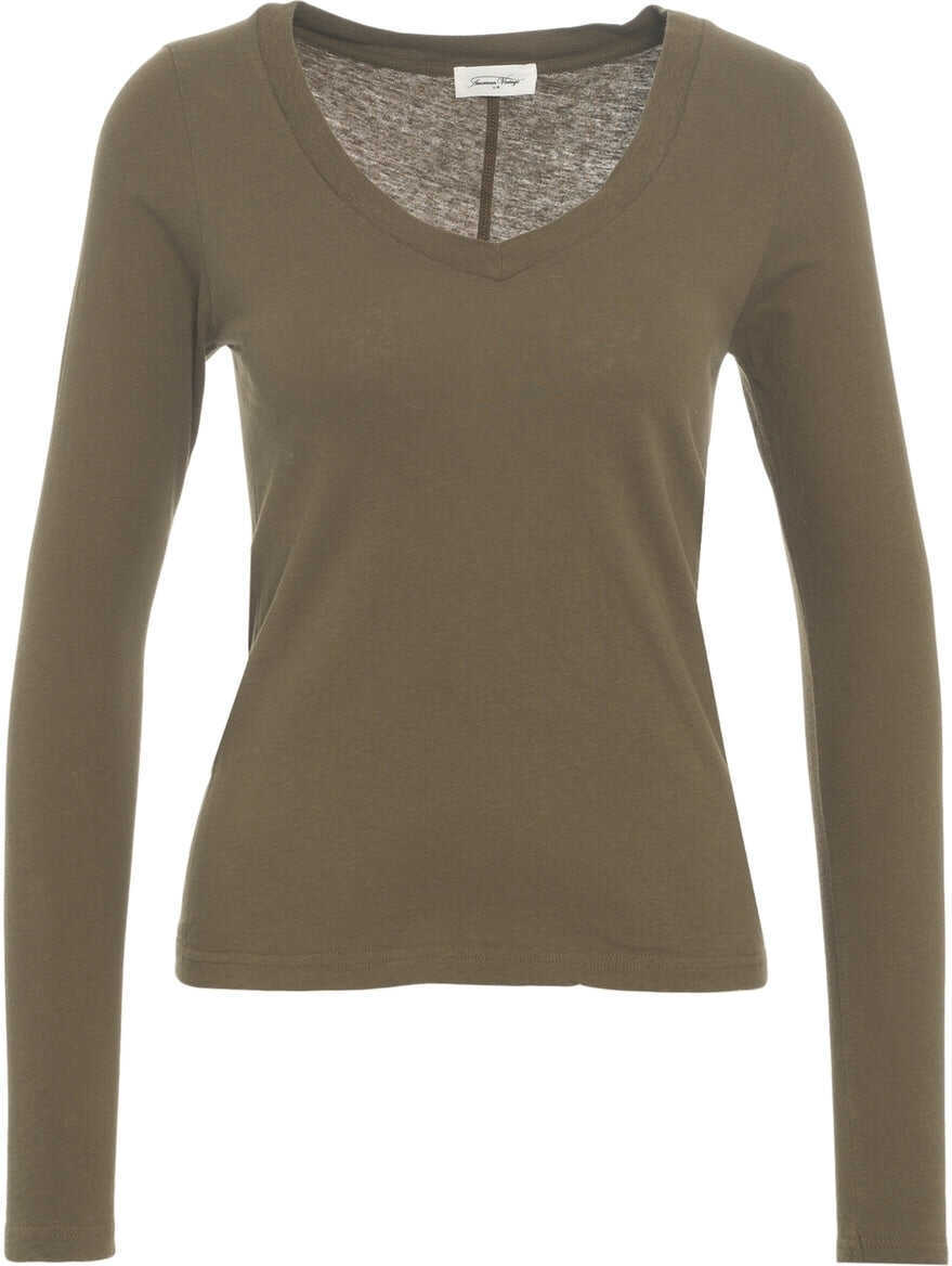 Tricouri American Vintage T-shirt with V-neck Green Femei (BM 19029439) 2