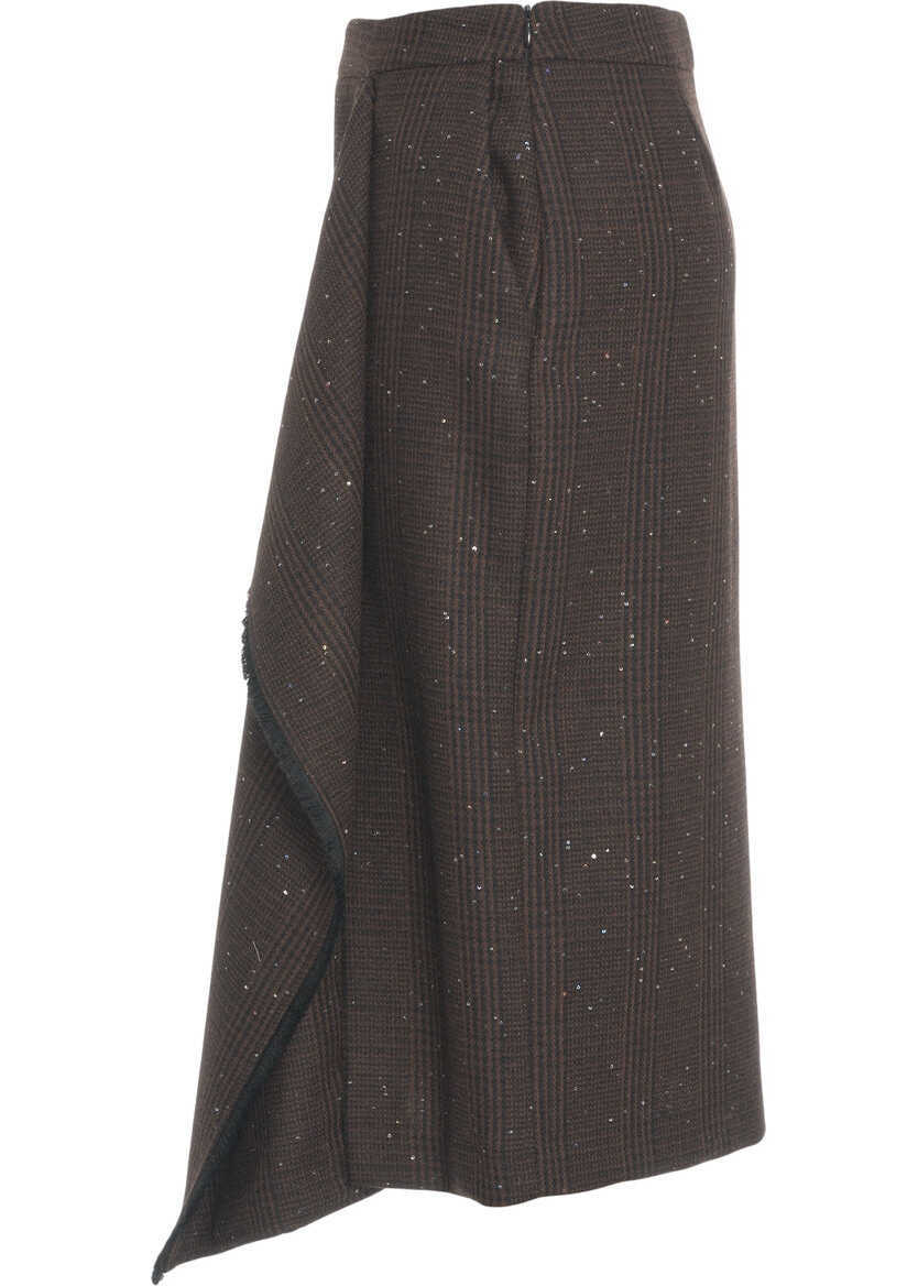Fuste lungi Kaos Skirt with asymmetrical hem Brown Femei (BM 19029454) 3