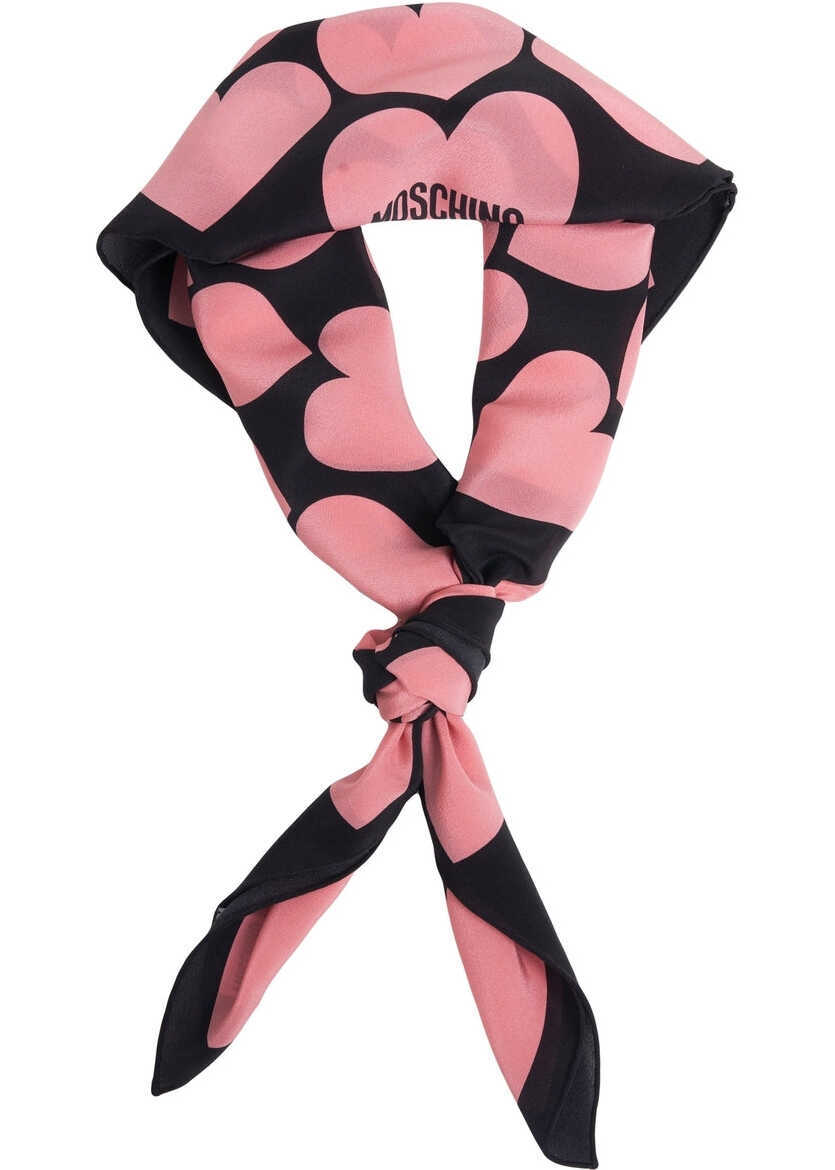 Esarfe Moschino Silk foulard with heart print and logo print Black Femei (BM 19029484) 1