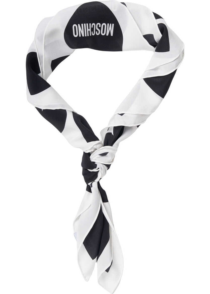Esarfe Moschino Silk foulard with heart print and logo print White Femei (BM 19029484) 1