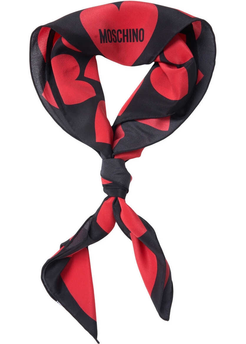 Esarfe Moschino Silk foulard with heart print and logo print Black Femei (BM 19029484) 2