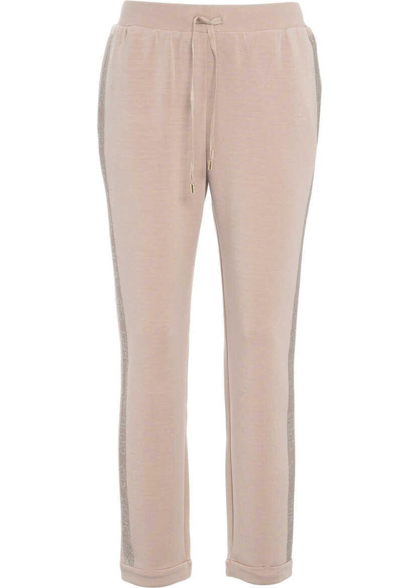 Pantaloni de trening Liu Jo Joggers with rhinestones Beige Femei (BM 19029607) 5