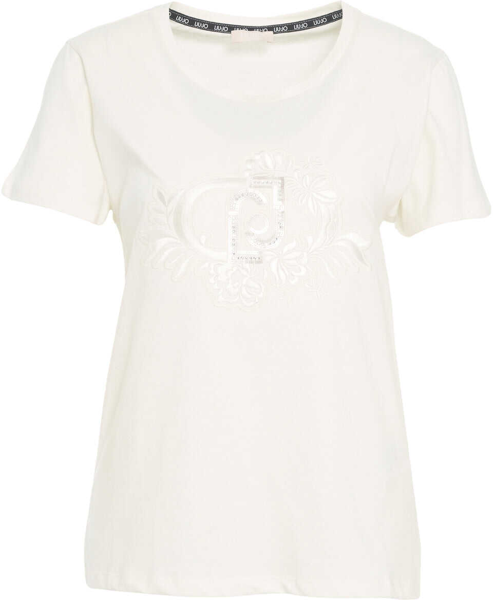 Tricouri LIU JO SPORT T-shirt with sequin application Beige Femei (BM 19029616) 6