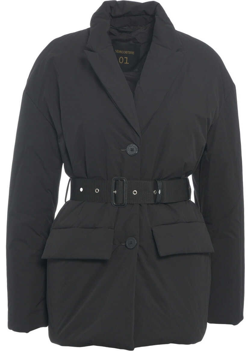 Geci de iarna Semicouture Puffer with belted waist Black Femei (BM 19029796) 6