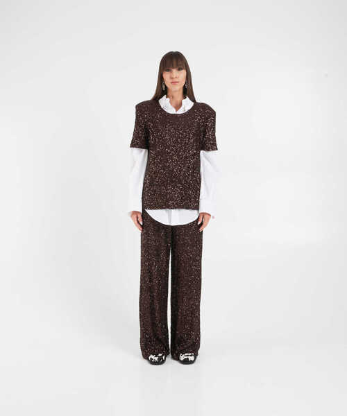 Tricouri Solotre T-shirt with sequin application Brown Femei (BM 19029829) 3