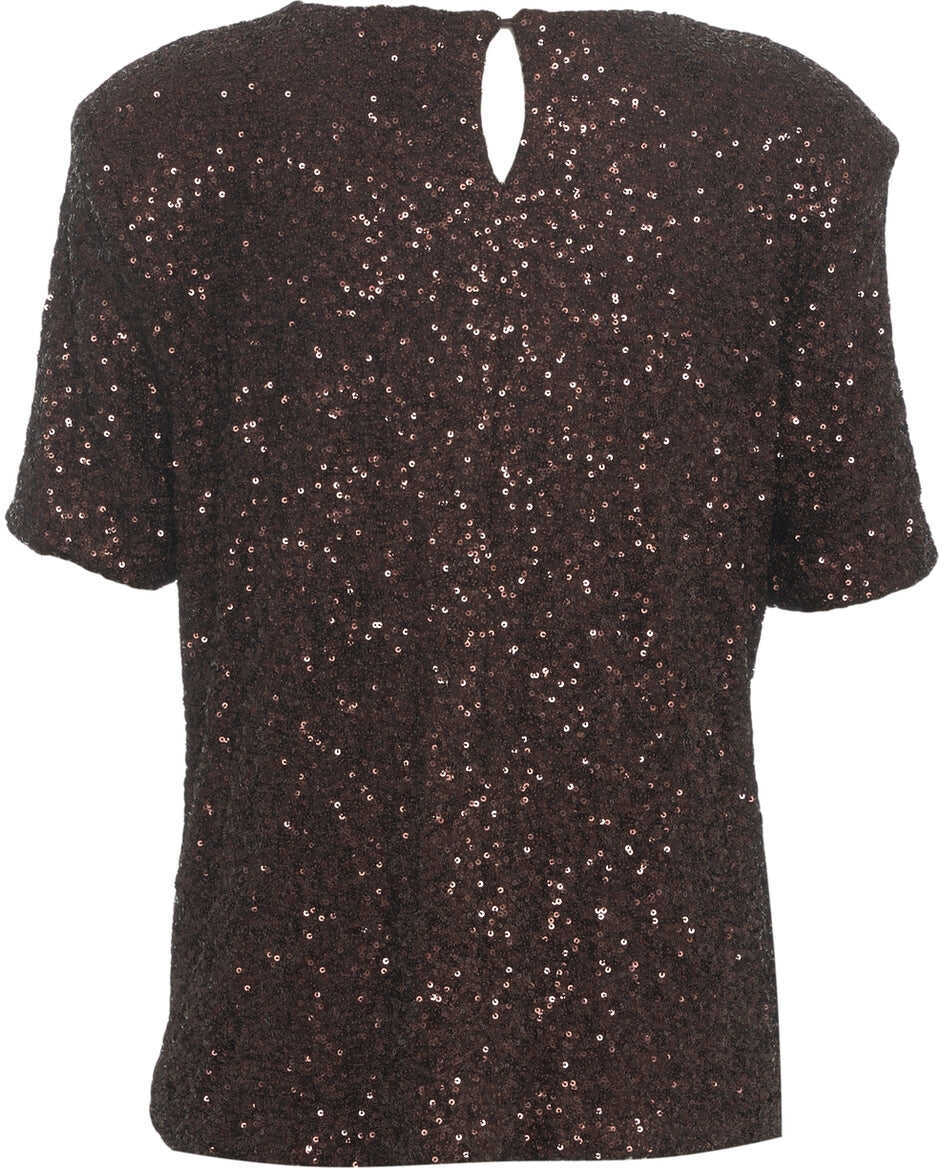 Tricouri Solotre T-shirt with sequin application Brown Femei (BM 19029829) 4
