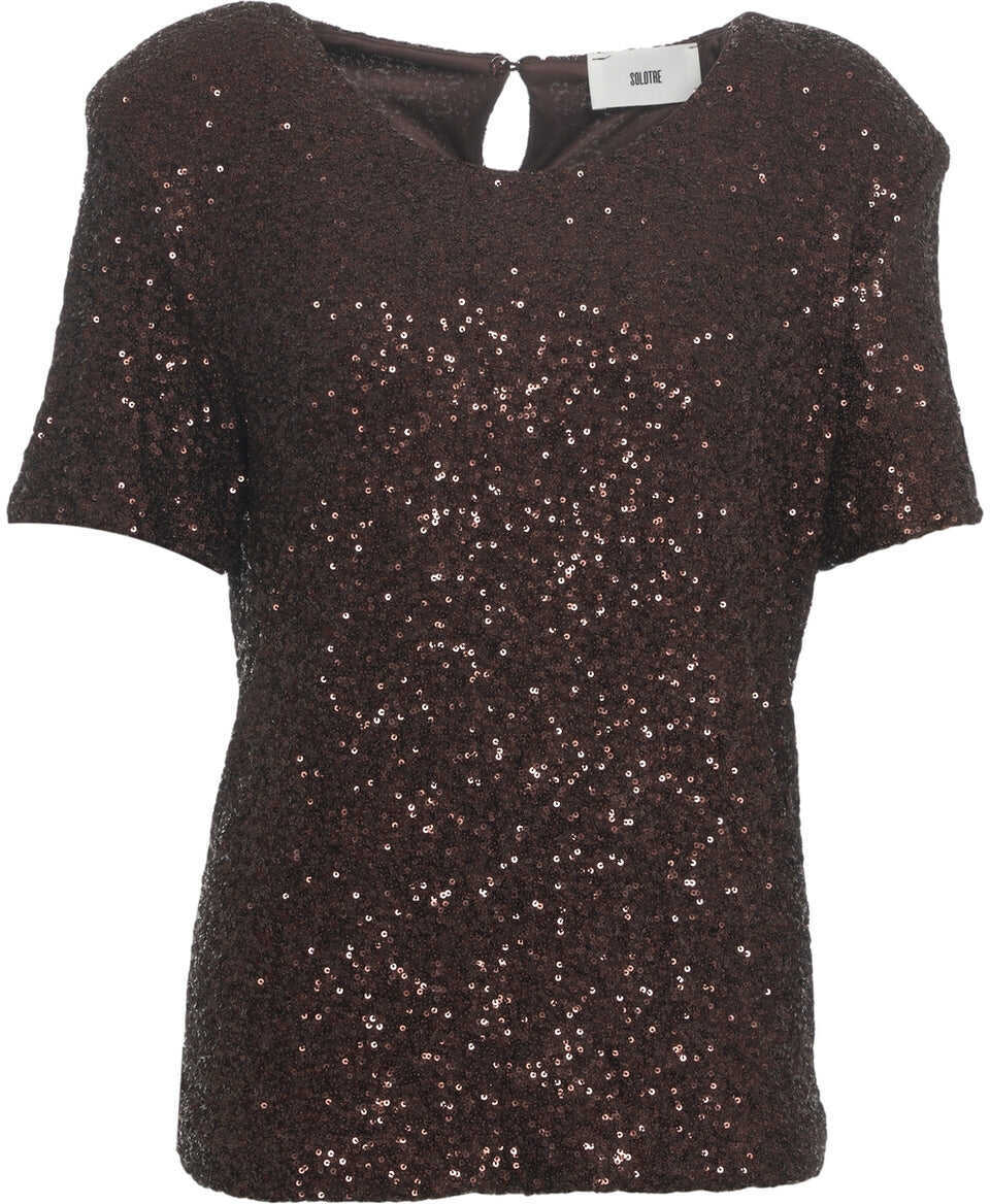 Tricouri Solotre T-shirt with sequin application Brown Femei (BM 19029829) 1