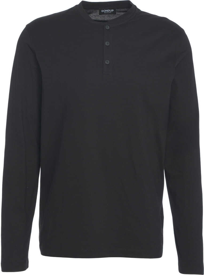Tricouri Dondup Long-sleeved t-shirt with button placket Black Barbati (BM 19030045) 2
