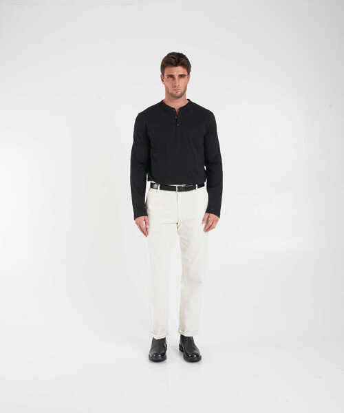 Tricouri Dondup Long-sleeved t-shirt with button placket Black Barbati (BM 19030045) 3