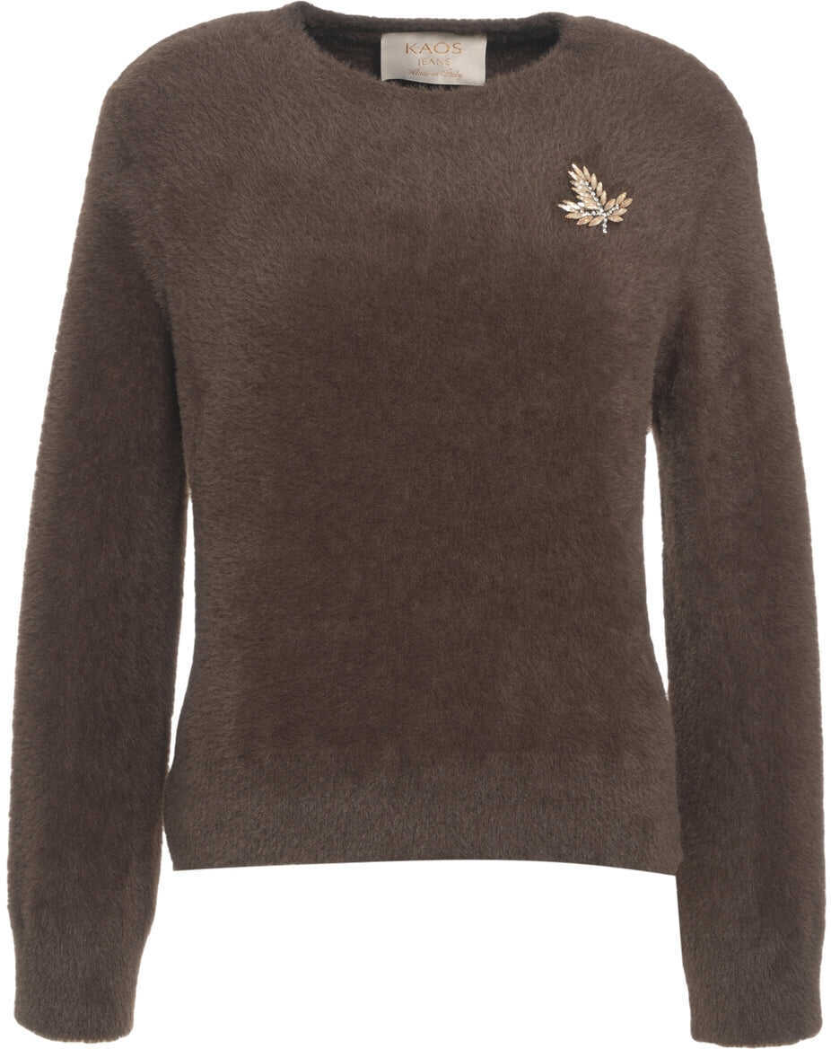 Pulovere Kaos Teddy sweater with brooch Brown Femei (BM 19030552) 2