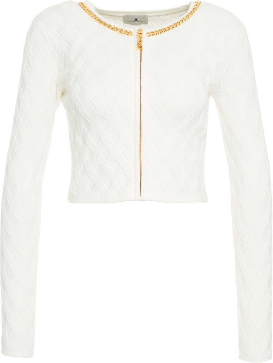 Cardigane Elisabetta Franchi Cardigan with chain detail White Femei (BM 19030594) 2