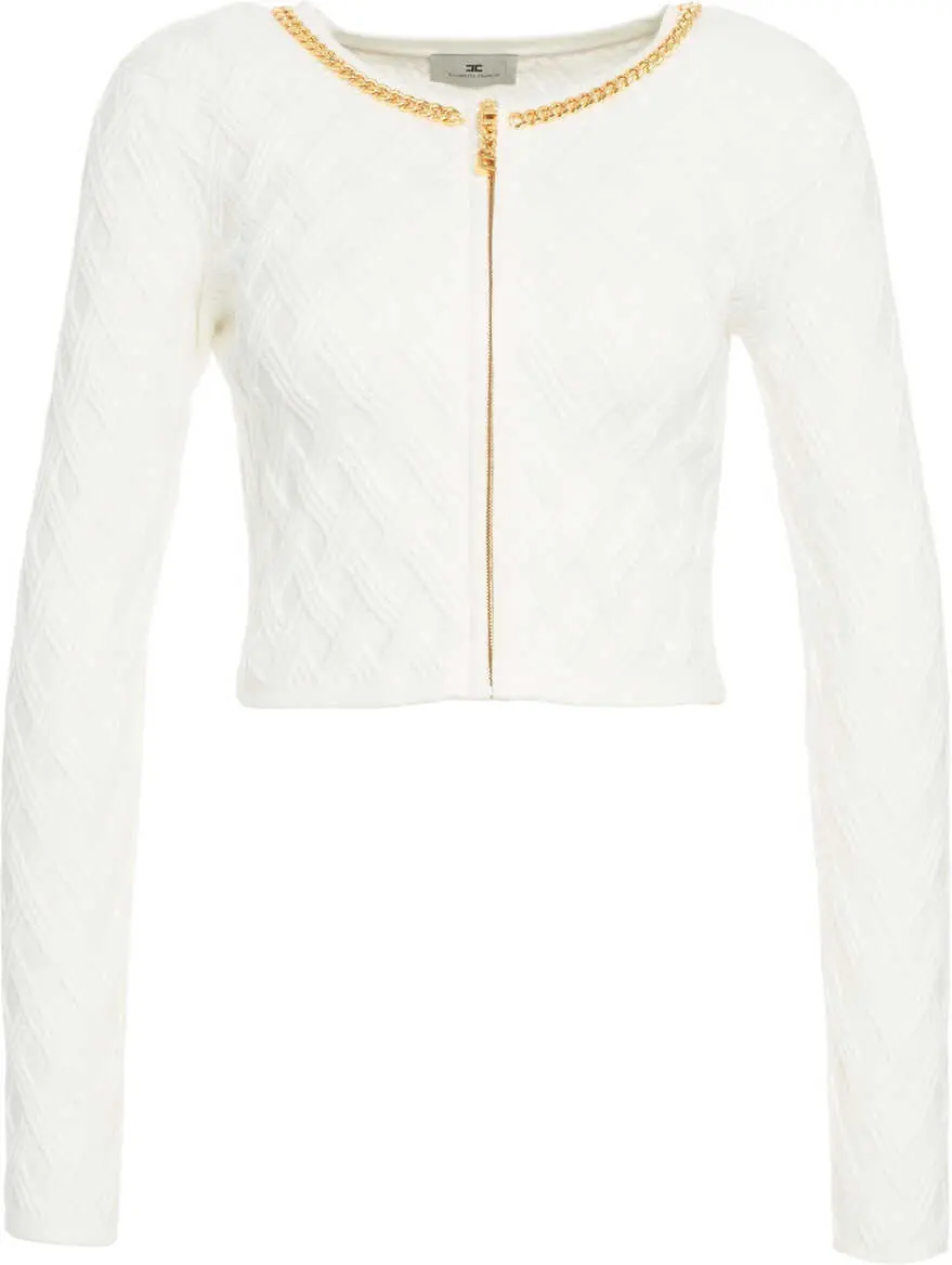 Cardigane Elisabetta Franchi Cardigan with chain detail White Femei (BM 19030594) 1