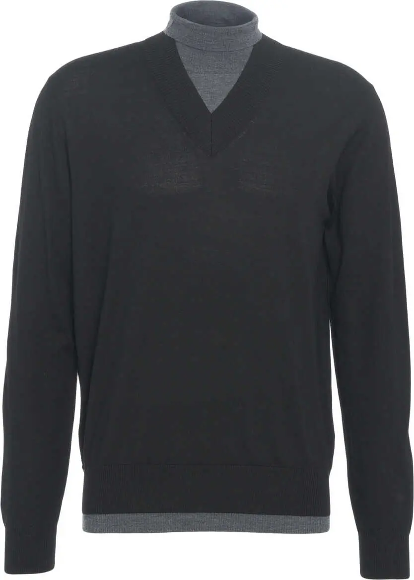Pulovere Paolo Pecora Knit sweater with V-neck Black Barbati (BM 19030864) 6