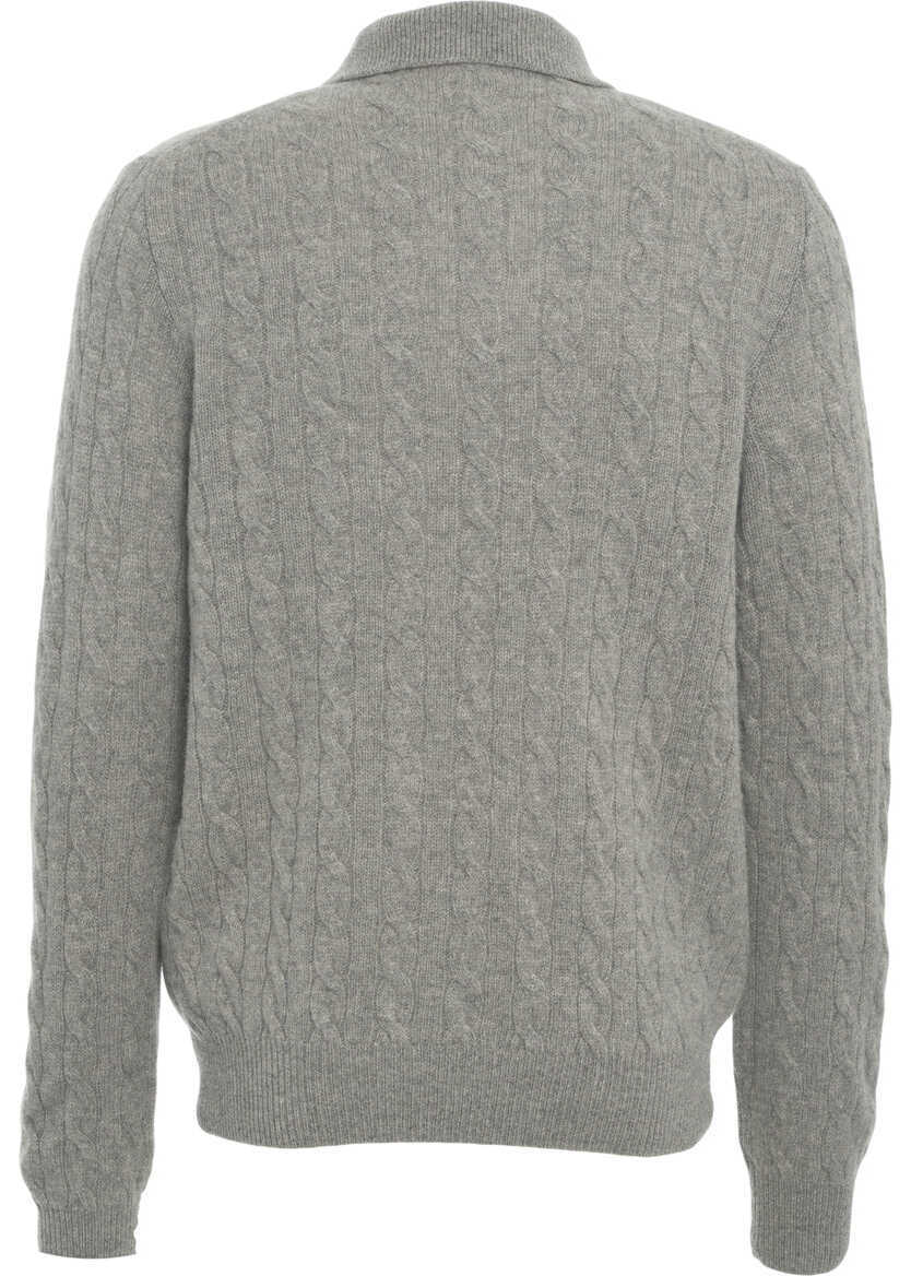 Tricouri Polo Ralph Lauren Cable knit sweater with polo collar Grey Barbati (BM 19030876) 3