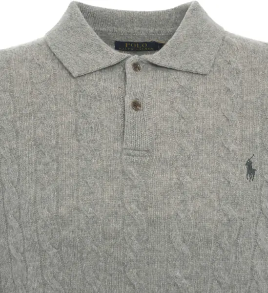 Tricouri Polo Ralph Lauren Cable knit sweater with polo collar Grey Barbati (BM 19030876) 4