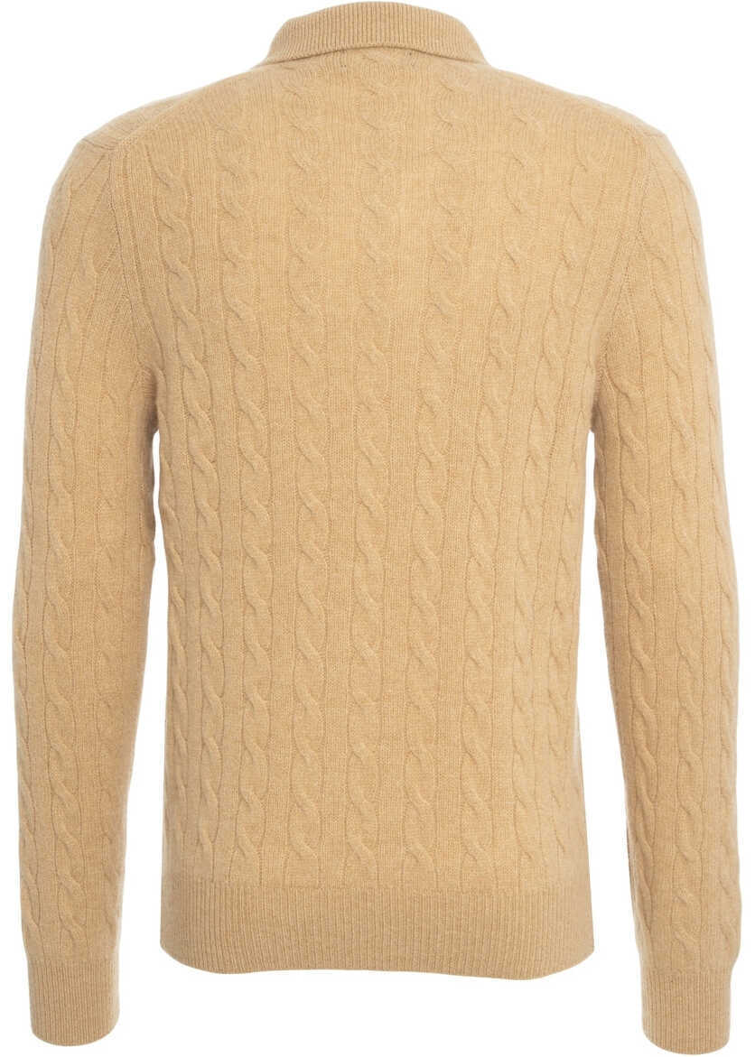 Tricouri Polo Ralph Lauren Cable knit sweater with polo collar Beige Barbati (BM 19030876) 3