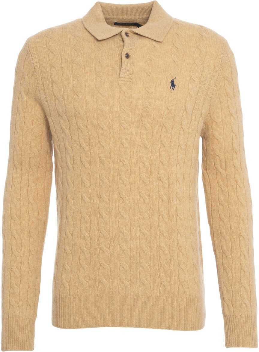 Tricouri Polo Ralph Lauren Cable knit sweater with polo collar Beige Barbati (BM 19030876) 1
