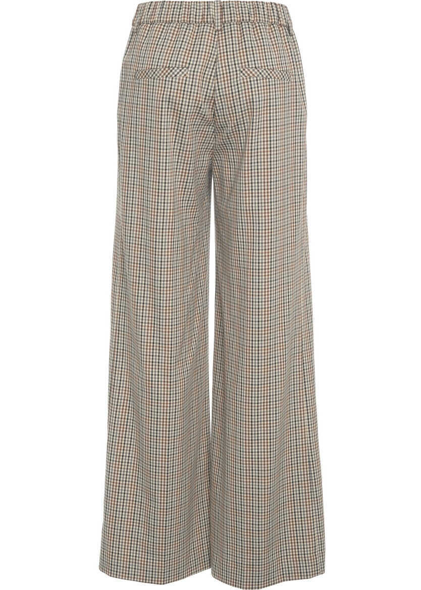 Pantaloni office Kaos Palazzo pants with check pattern Beige Femei (BM 19030945) 4