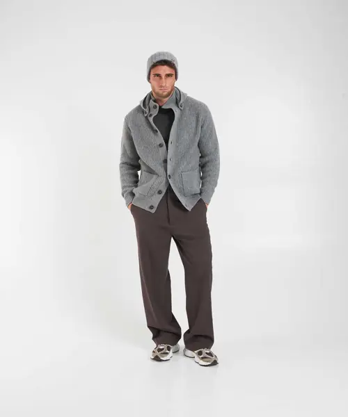 Cardigane Gender Ribbed cardigan with hood Grey Barbati (BM 19030975) 3