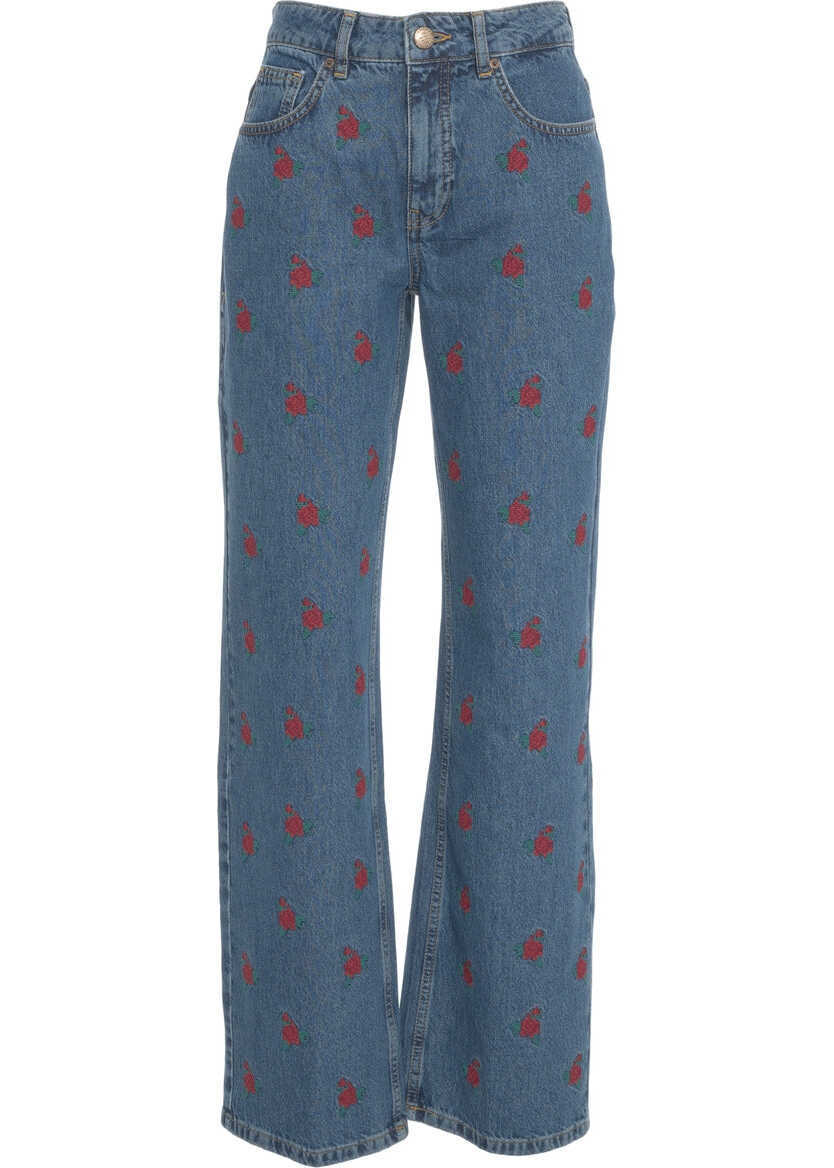 Blugi drepti Farmrio Jeans with embroideries Blue Femei (BM 19031005) 2