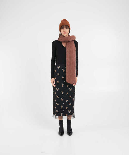 Fuste lungi Otto d ame Midi skirt with floral pattern Black Femei (BM 19031029) 3