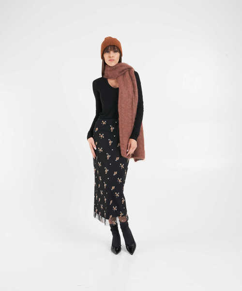 Fuste lungi Otto d ame Midi skirt with floral pattern Black Femei (BM 19031029) 4