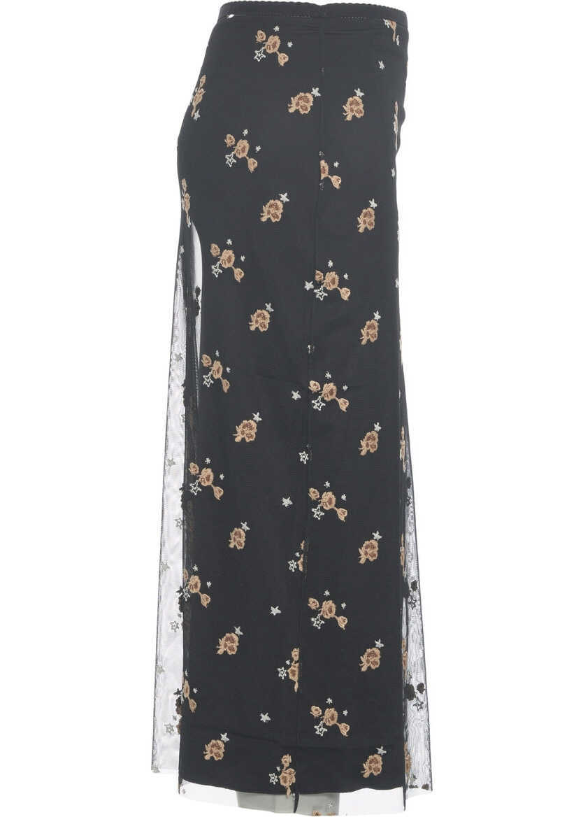 Fuste lungi Otto d ame Midi skirt with floral pattern Black Femei (BM 19031029) 5