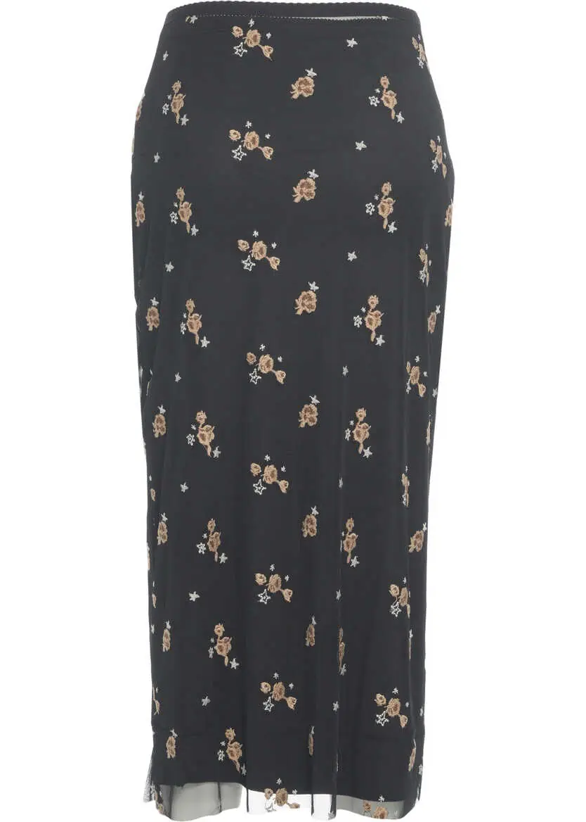 Fuste lungi Otto d ame Midi skirt with floral pattern Black Femei (BM 19031029) 6