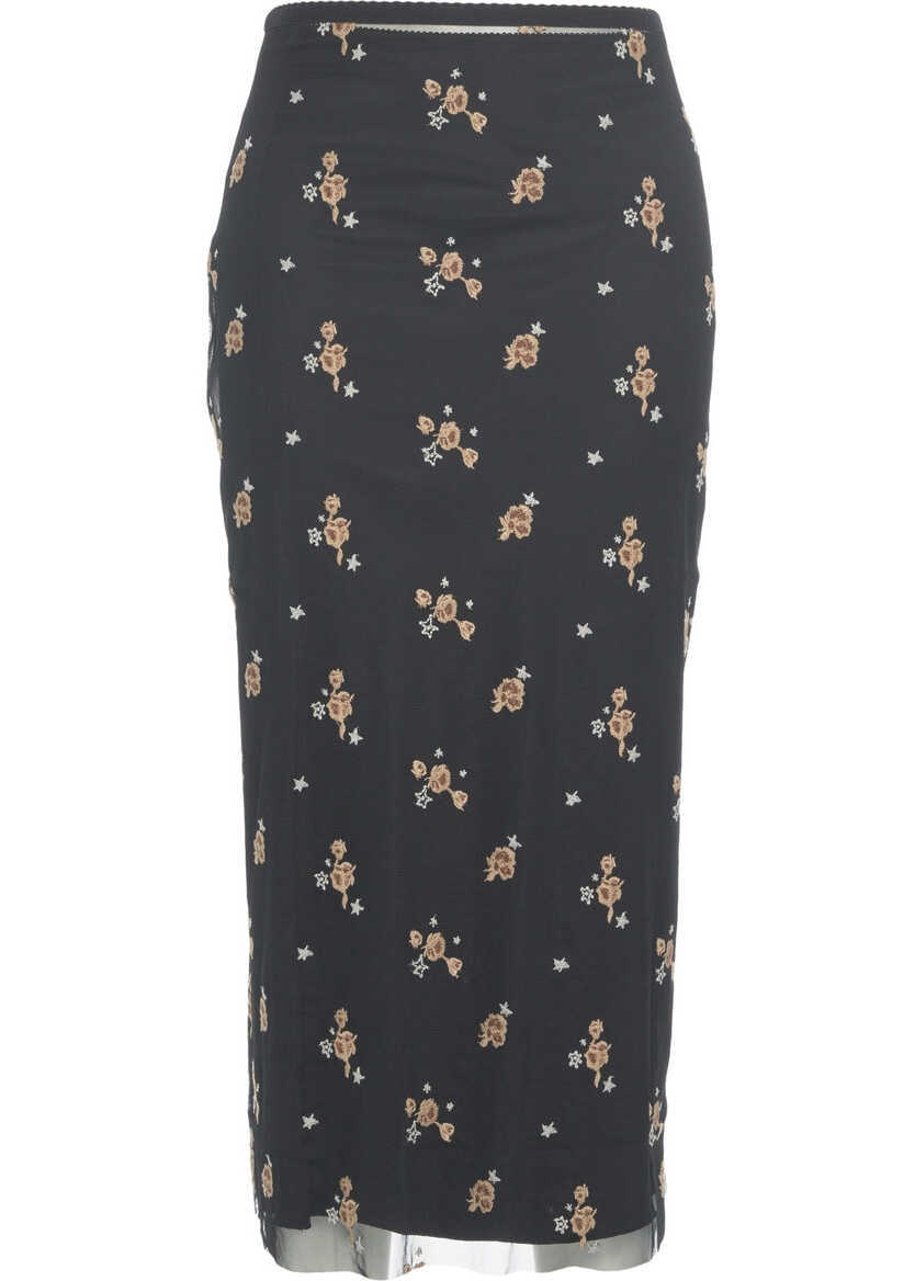 Fuste lungi Otto d ame Midi skirt with floral pattern Black Femei (BM 19031029) 1