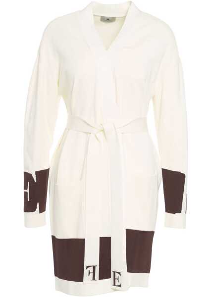 Cardigane Elisabetta Franchi Cardigan with waist belt White Femei (BM 19031233) 6