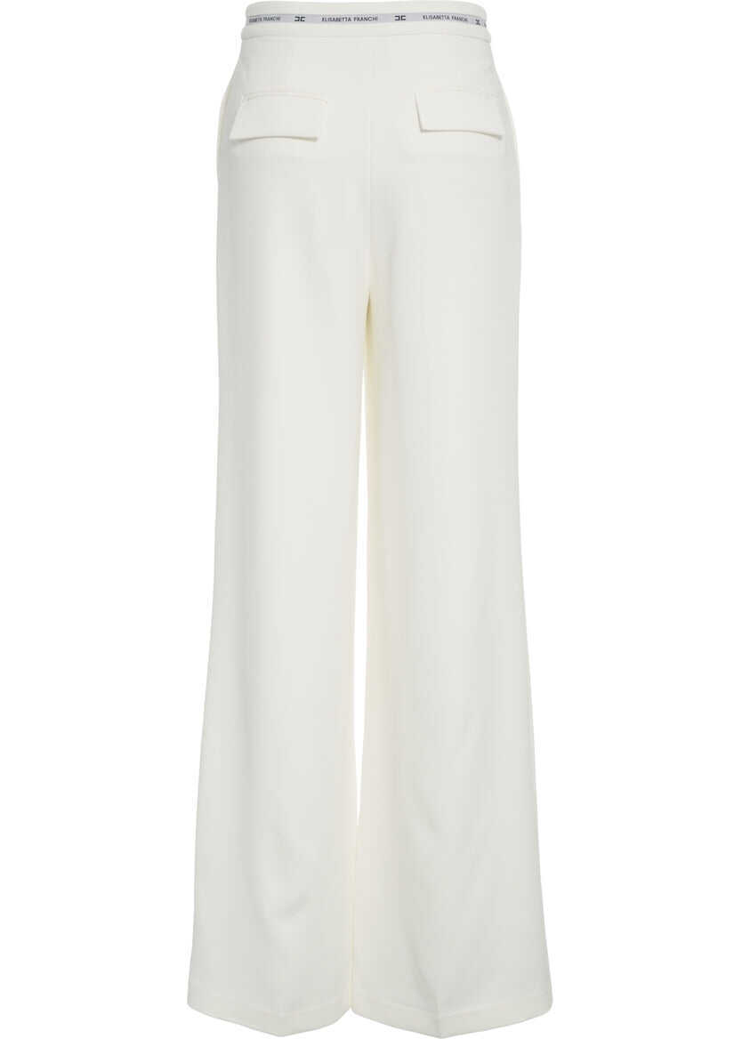 Pantaloni office Elisabetta Franchi Flared pants with logo detail White Femei (BM 19031338) 4