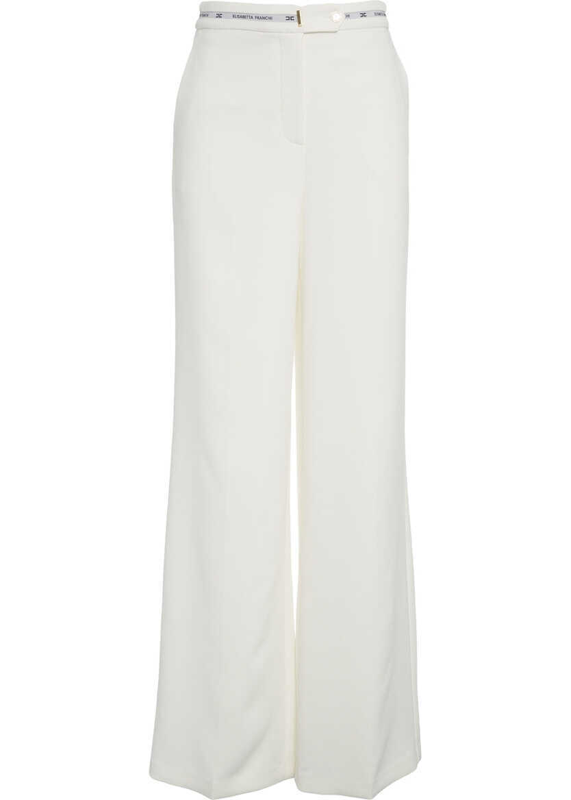 Pantaloni office Elisabetta Franchi Flared pants with logo detail White Femei (BM 19031338) 1