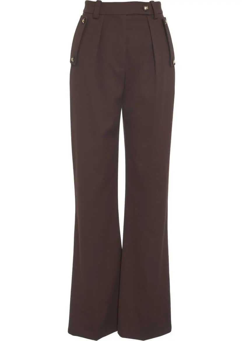 Pantaloni office Elisabetta Franchi Palazzo trousers with pleats Brown Femei (BM 19031341) 2