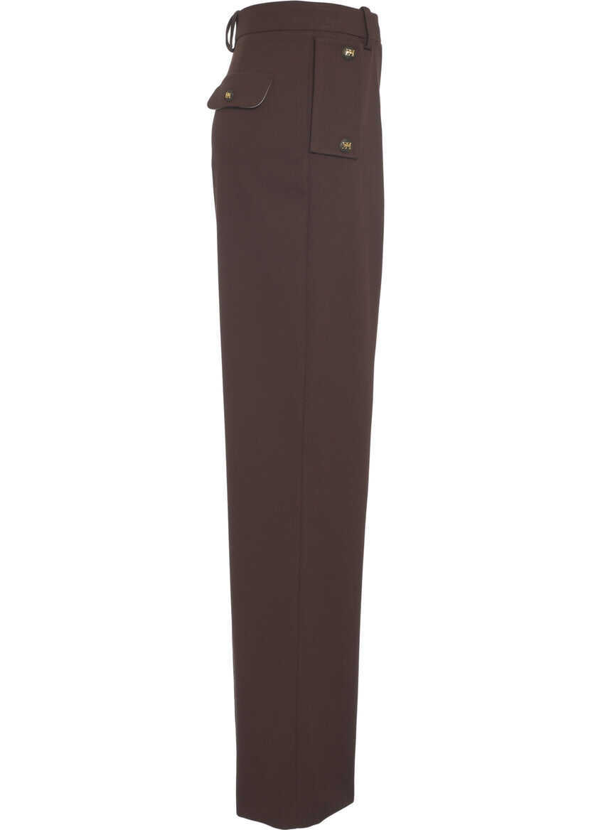 Pantaloni office Elisabetta Franchi Palazzo trousers with pleats Brown Femei (BM 19031341) 3