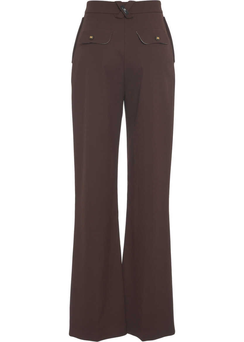 Pantaloni office Elisabetta Franchi Palazzo trousers with pleats Brown Femei (BM 19031341) 4