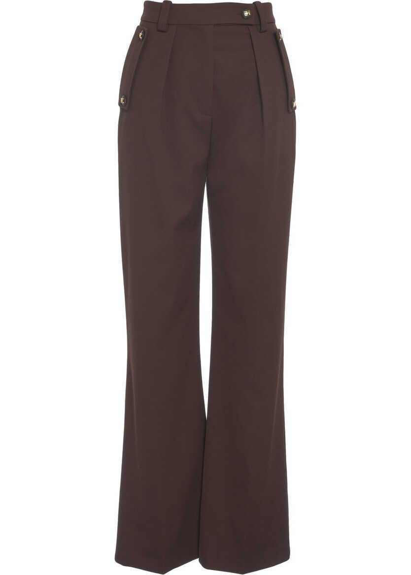 Pantaloni office Elisabetta Franchi Palazzo trousers with pleats Brown Femei (BM 19031341) 1