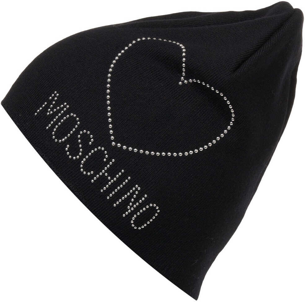 Caciuli Moschino Knit beanie with rhinestone application Black Femei (BM 19031482) 1