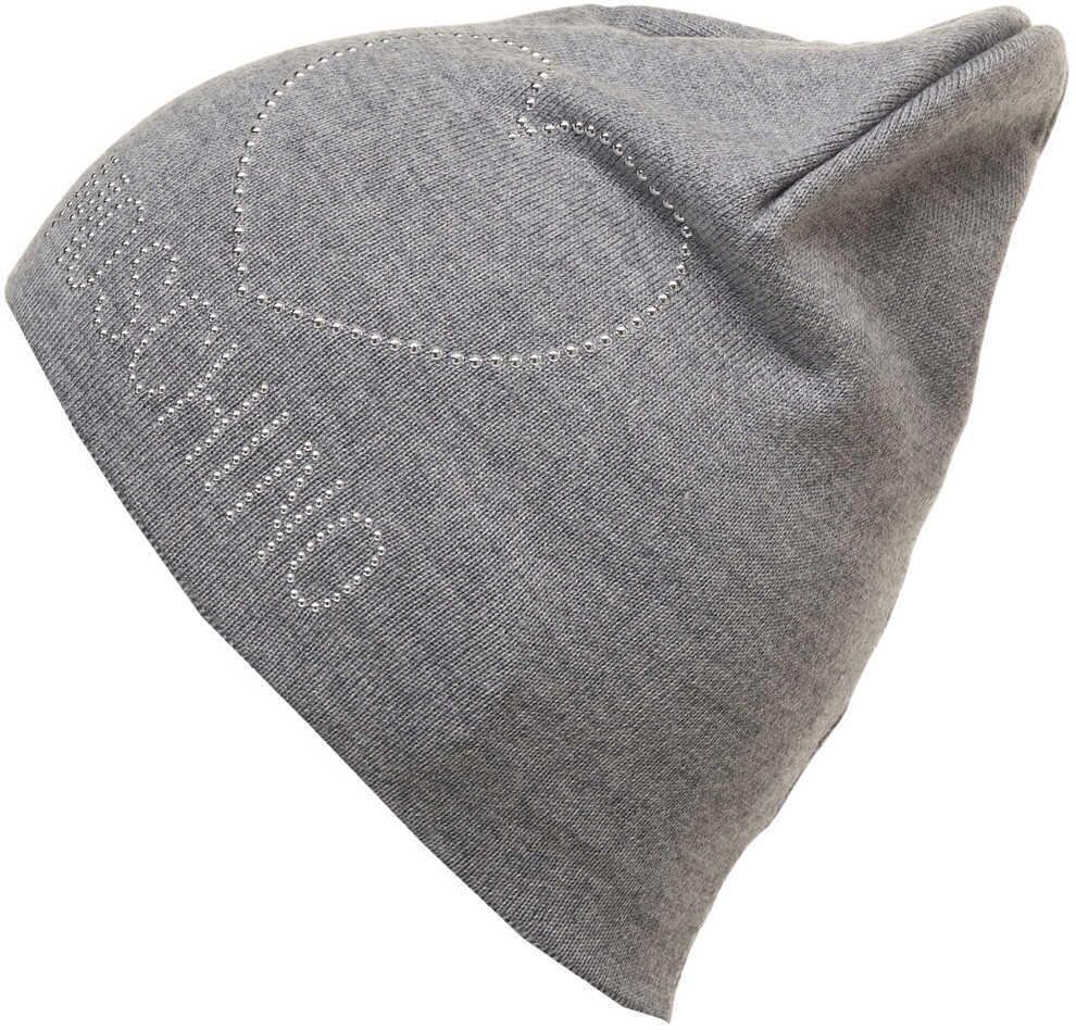 Caciuli Moschino Knit beanie with rhinestone application Grey Femei (BM 19031482) 1