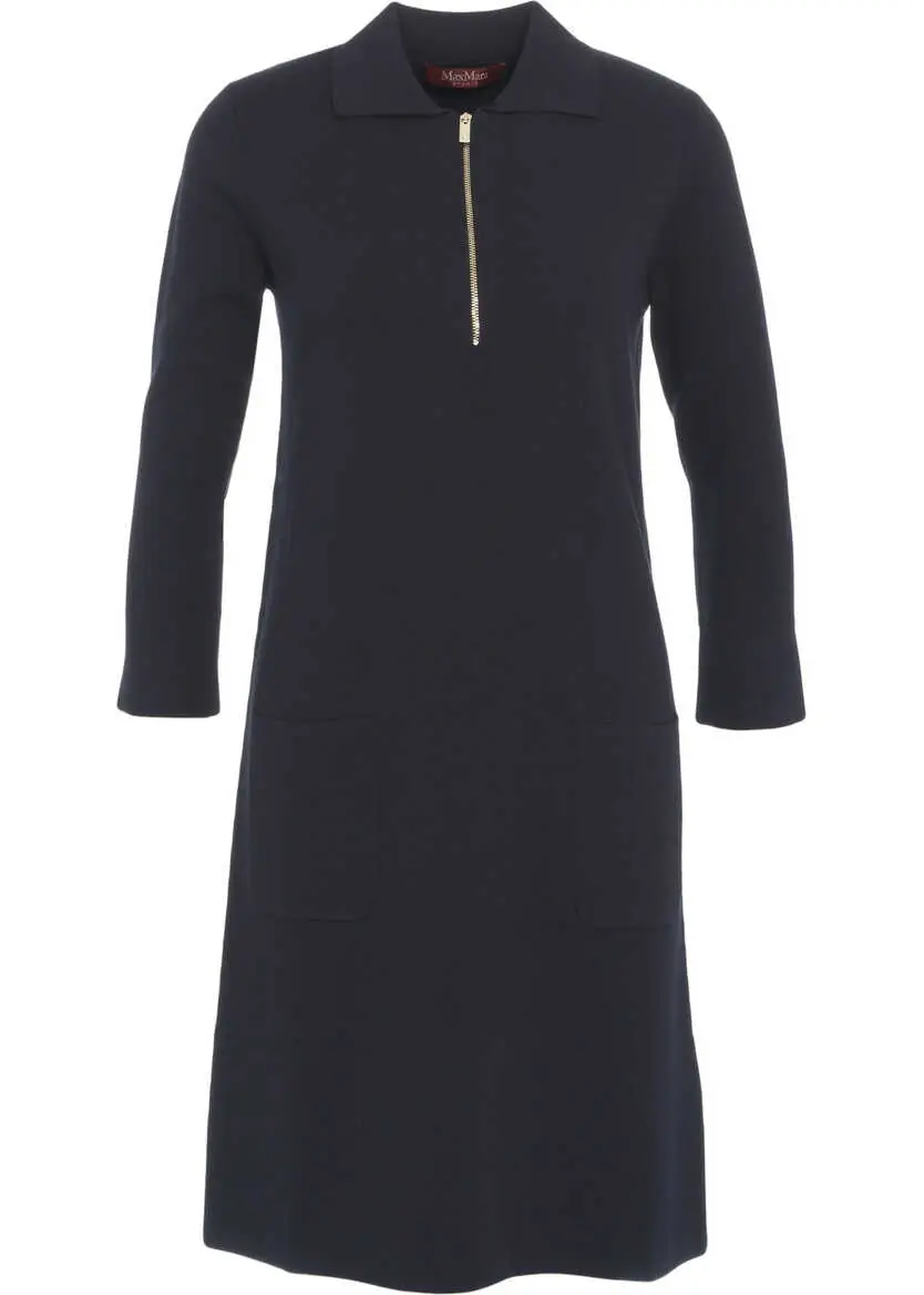 Rochii lungi Max Mara Midi dress with collar and zipper Blue Femei (BM 19031527) 2