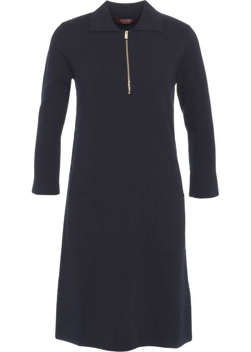 Rochii lungi Max Mara Midi dress with collar and zipper Blue Femei (BM 19031527) 7