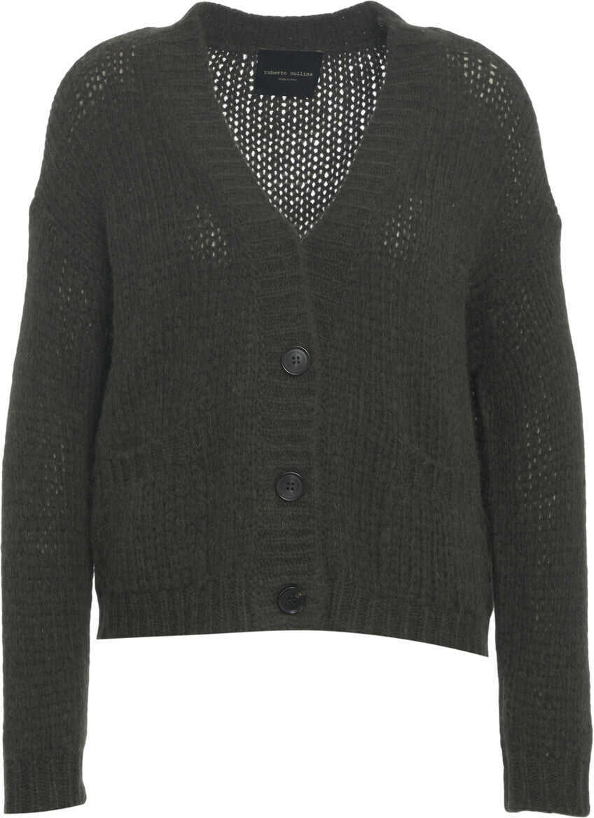Cardigane Roberto Collina Knit cardigan with V-neck Green Femei (BM 19031764) 2