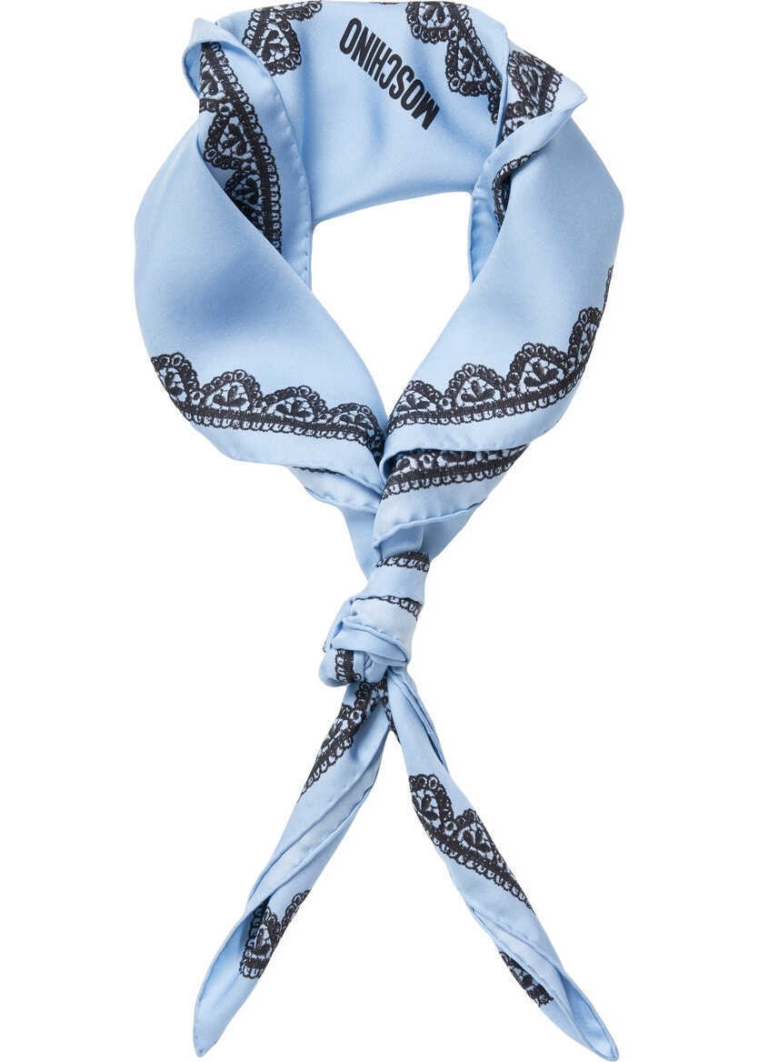 Esarfe Moschino Silk scarf with lace pattern Blue Femei (BM 19031800) 1