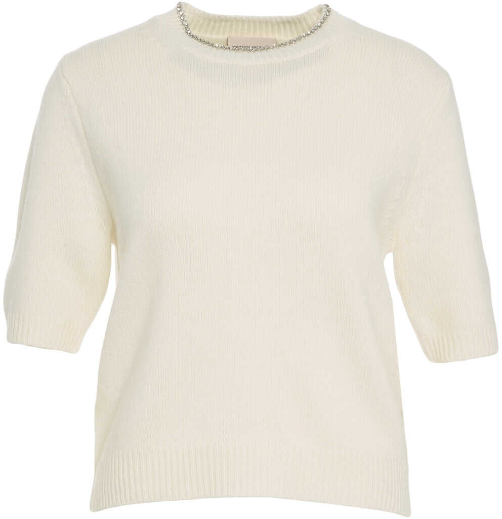 Tricouri Semicouture Knit T-Shirt with Rhinestone Appliqu White Femei (BM 19031806) 2