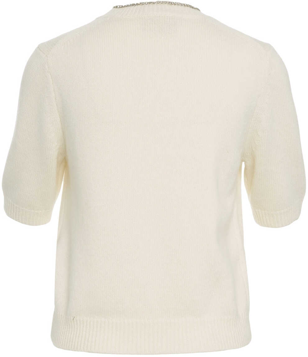 Tricouri Semicouture Knit T-Shirt with Rhinestone Appliqu White Femei (BM 19031806) 4