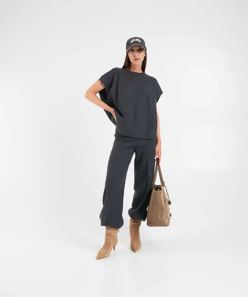 Pantaloni casual Semicouture Knitted palazzo pants Grey Femei (BM 19032073) 3